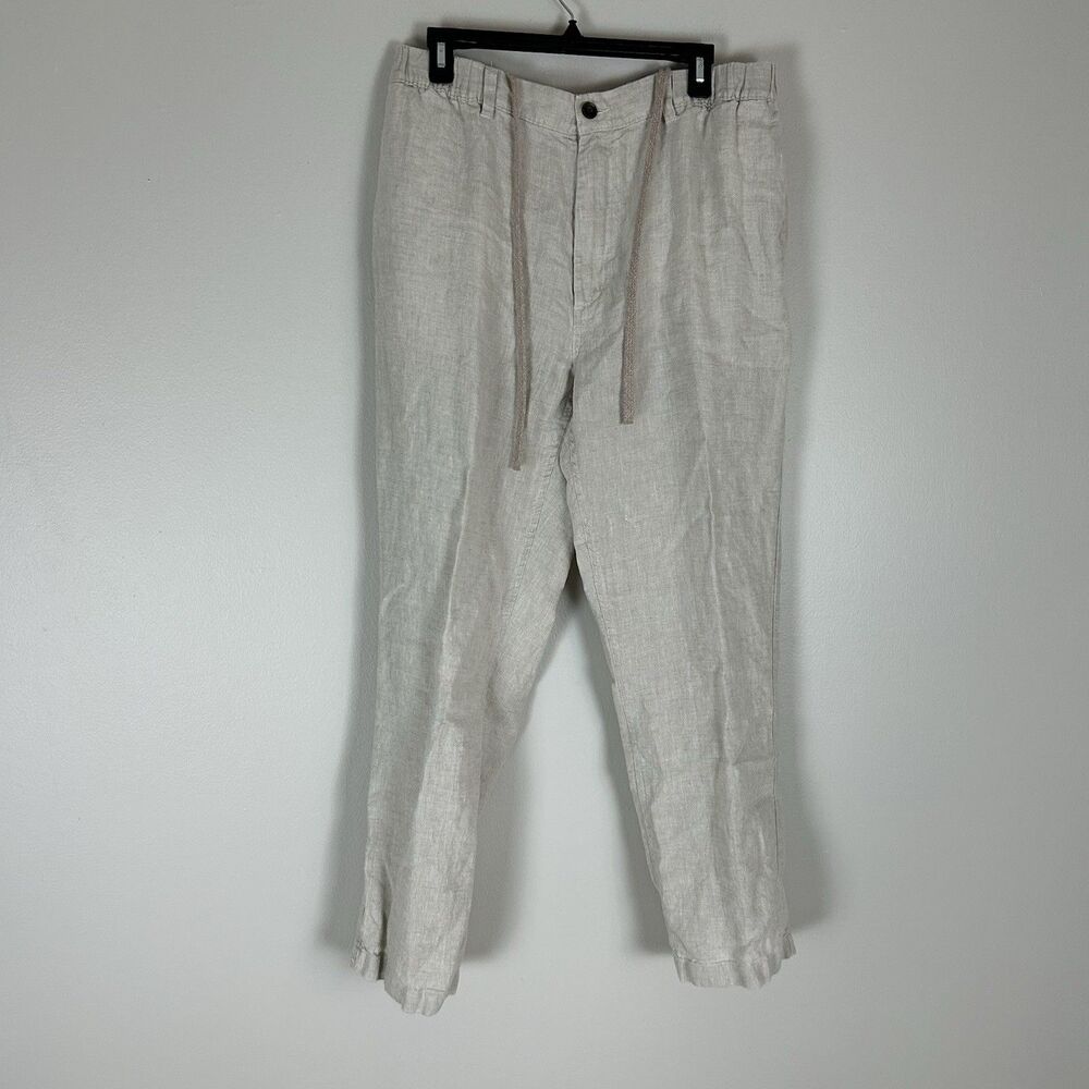 Men’s 38X32 100% Linen Pants Beige Beach Coastal Preppy Casual Chino Khakis